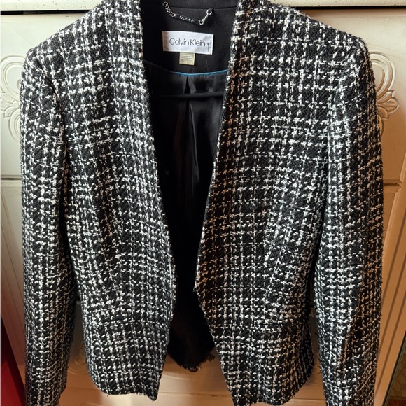 Calvin Klein Women's Black and White Tweed Blazer - Picture 1 of 3